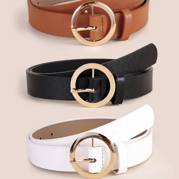 3 pack : vegan leather belts gold circle black brown white boho minimalist - Picture 2 of 3
